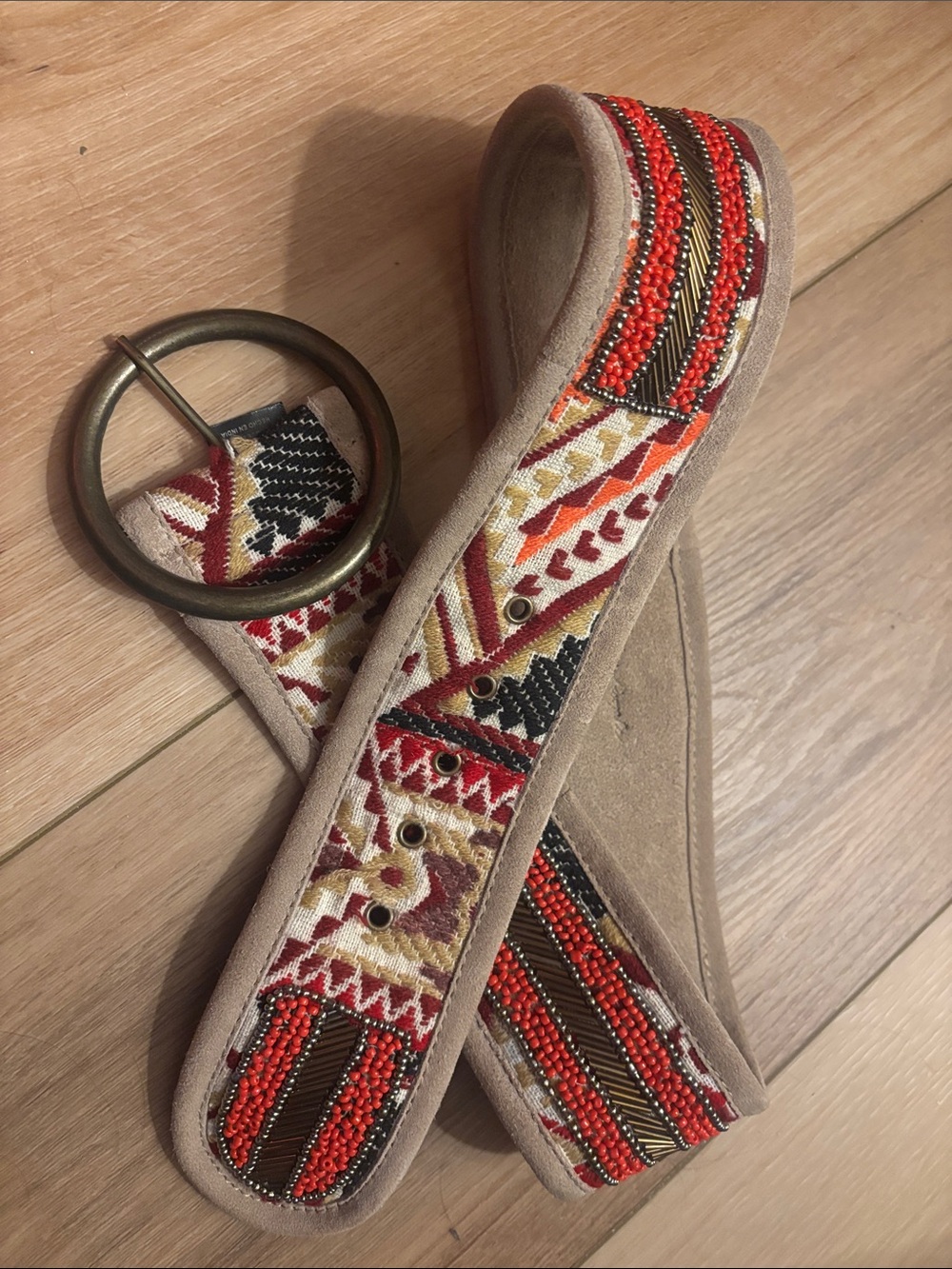 Free People Embroidered Red Multicolor Women’s Belt with Beaded Accents